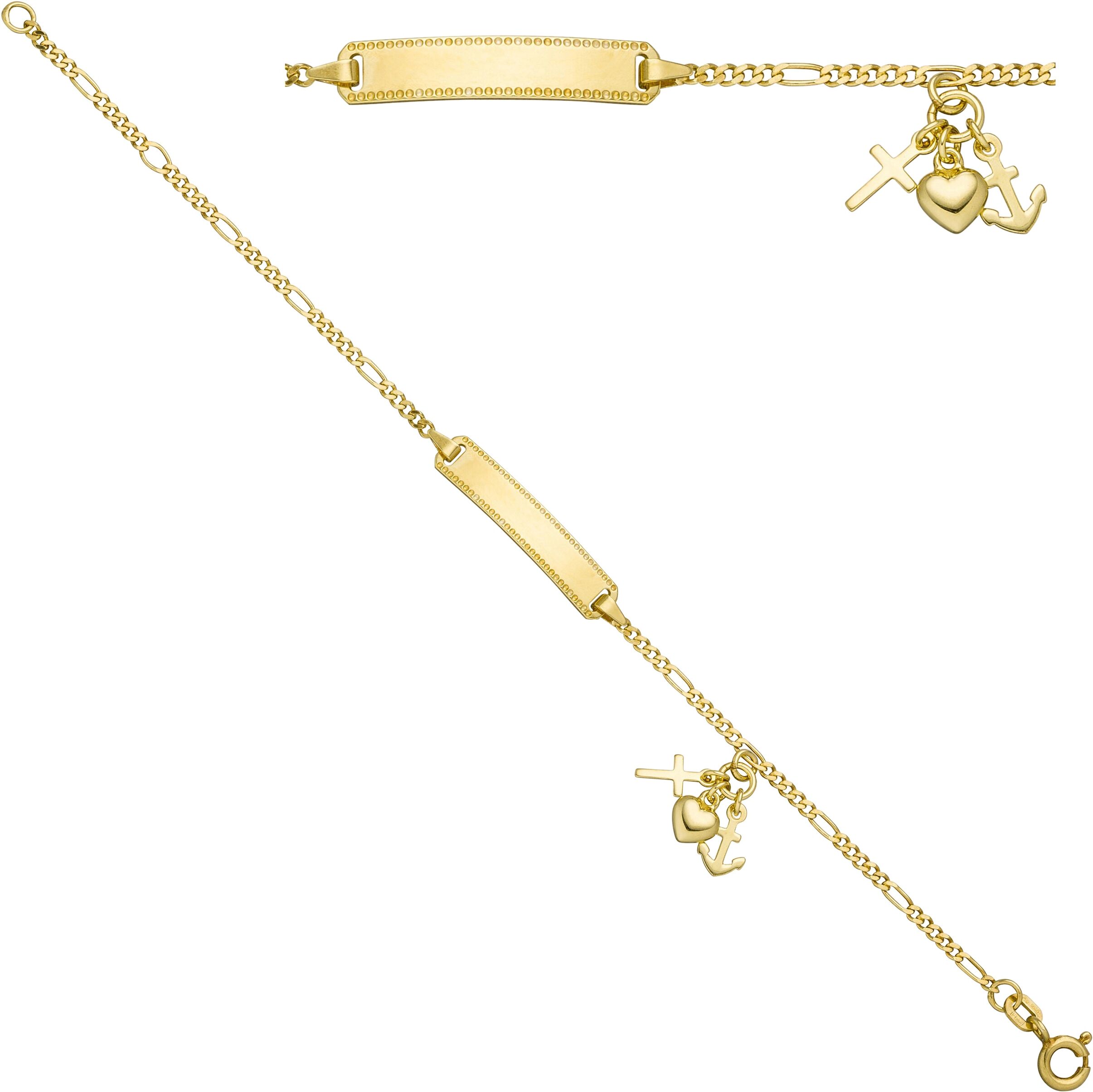 Armband JOBO "Schildband Glaube Liebe Hoffnung", gold (goldfarben), Armbänder, Damen, 16cm, Silber 925 (Sterlingsilber), Armband, 925 Silber vergoldet
