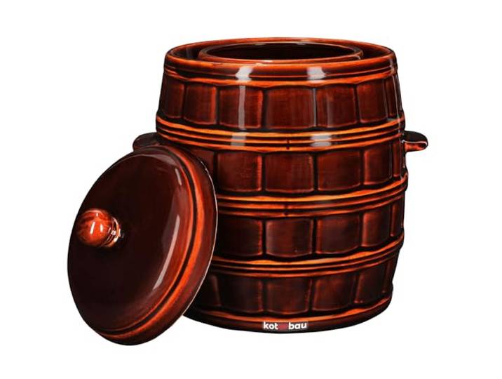 KOTARBAU® Sauerkrauttopf 12 L, Rumtopf mit Deckel & Wasserrinne, Gärtopf Steintopf zum Einlegen, Gärbehälter für Sauerkraut & Gurken, Gärfass, Kimchi Topf zum Fermentieren, Steinzeug, Braun