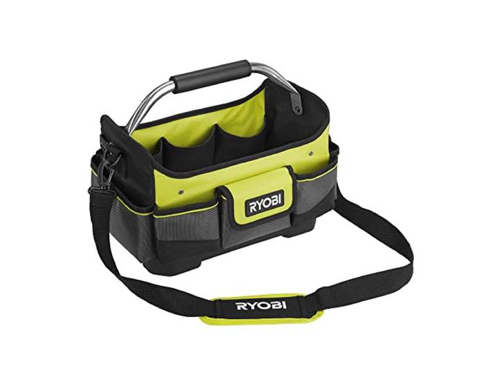RYOBI Panier Porte-Outils 17 L RSSSOT1 Barre Inox et Base Rigide Étanche Accès direct à l'outillage à main\, poignée de transport en acier inoxydable\, 17 litres\, plomberie\, électricité\, dépannage