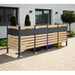 Westmann Metall Mülltonnenverkleidung Planum | 4x240 L | Holzoptik | 330x90x120 cm - Anthrazit