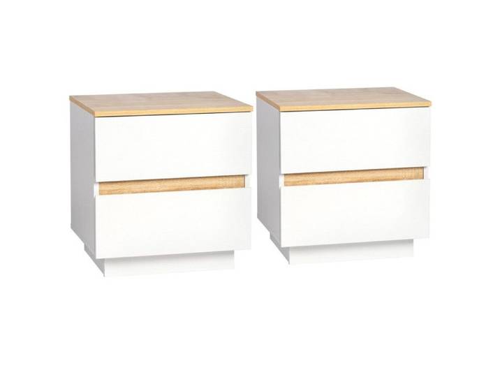 Table de Chevet Lot de 2 avec 2 Tiroirs Table d'appoint Meuble de Nuit Commode de Nuit 38x32x40cm Blanc