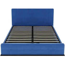MODFU Polsterbett Flanelloptik Blau 160x200 cm mit gepolstertem Kopfteil und integriertem Bettgestell