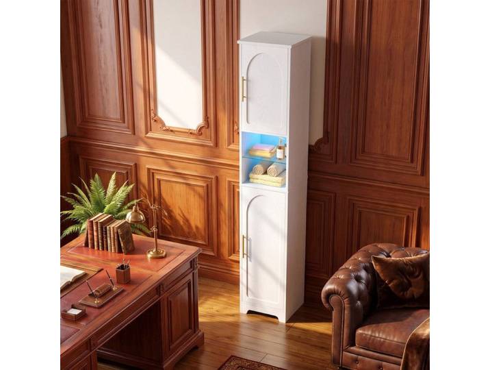 Colonne salle de bain 2 portes rangement. Blanc.