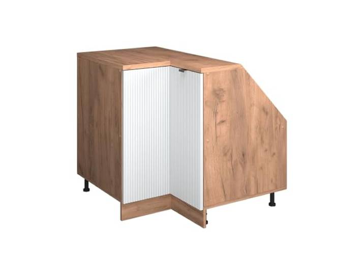 Vicco Dachschrägen-Eckschrank Rion, Weiß Riffel/Goldkraft Eiche