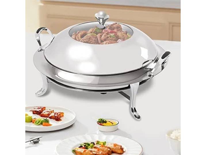 Edelstahl Warmhaltebehälter, Tragbarer Buffet-Heizer Für Catering Robuster Edelstahl, gleichmäßige Wärmeverteilung, tragbares Design, vielseitige Nutzung, einfache(Silver)