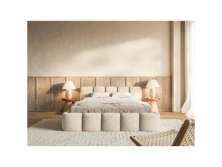 Polsterbett 140x200 cm Cloudy Low hellbeige Velours,