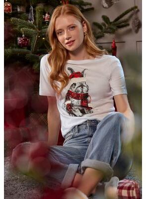 Plus Size Women's Cotton Slub Graphic Tee by Joe Browns in Snow Bunny (Size M)