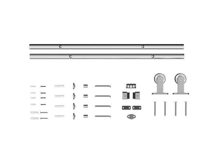 Kit de quincaillerie pour porte coulissante, ensemble de rails en acier inoxydable robuste avec roulettes et accessoires pour portes en bois simples, fonctionnement fluide et silencieux