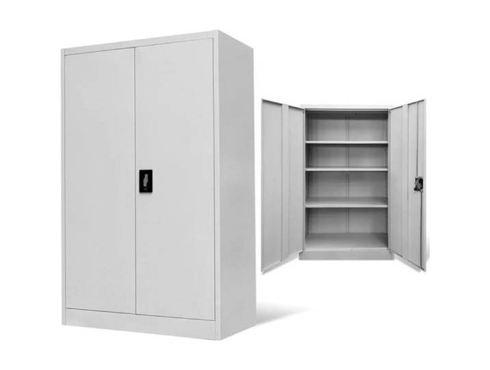 Armoire de bureau Meuble de rangement Commode 90x40x140 cm Acier Gris