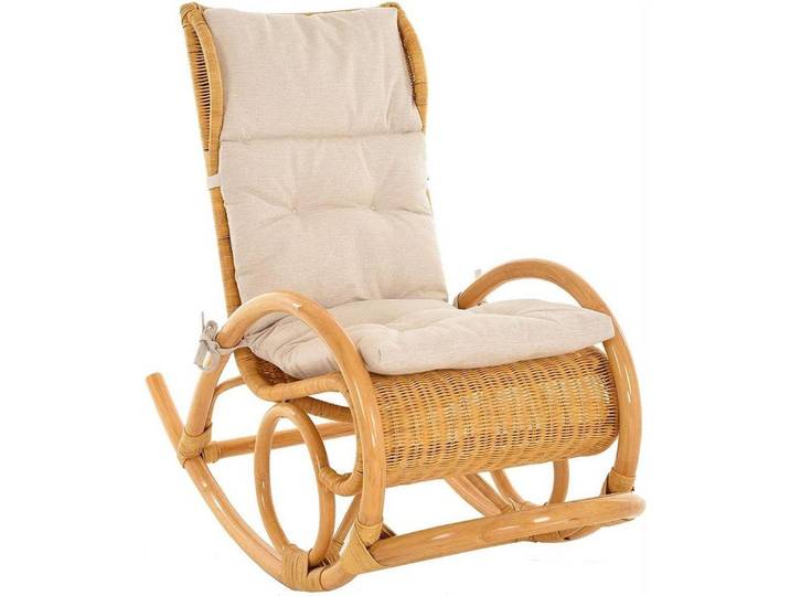 Krines Home Schaukelstuhl Luxor Schaukelstuhl Natur Rattan Schaukelsessel Relaxsessel, mit Polsterauflage