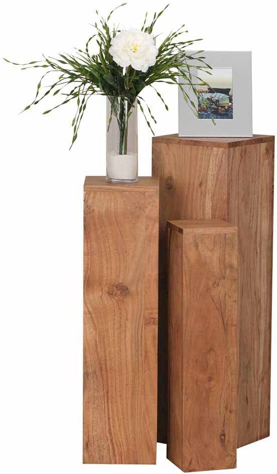Pharao24.de Blumensäule aus Akazie Massivholz naturbelassen (dreiteilig)