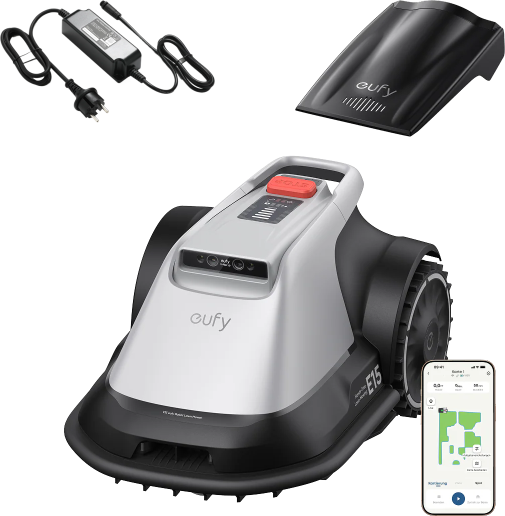 eufy Robotgrasmaaier E15 met eufy netadapter voor robotmaaier