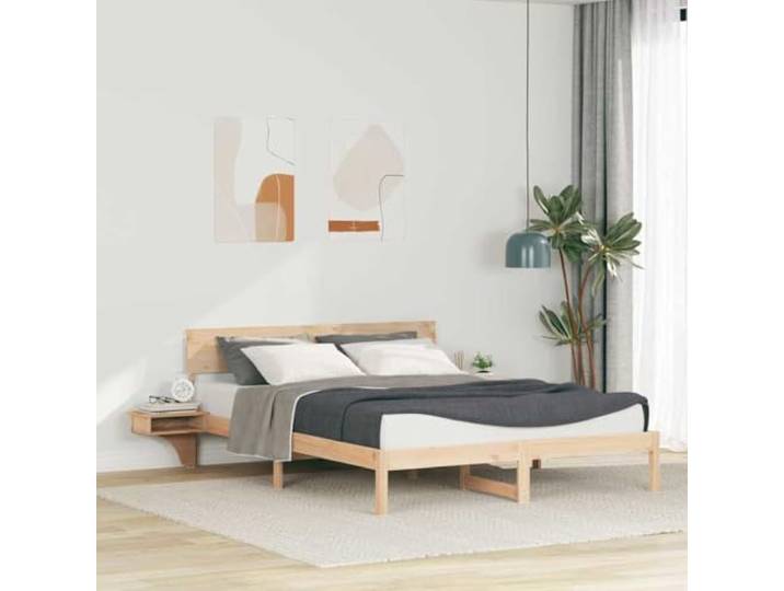YUTAASU Bettrahmen mit Kopfteil Braun 150 x 200 cm Massives Kiefernholz Plattform-Bettgestell, Einfache Montage, Pflegeleicht, Modernes Design