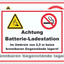 HB-Druck Achtung Batterie Ladestation Aufkleber A3 (297x420mm)
