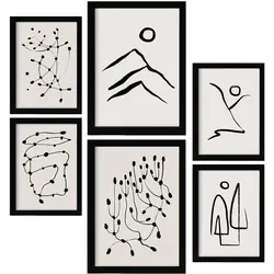 POSTER Set Mit 6 Linien Weicher In Liebhaber Abstrakt A3 & A4 Schwarzer Rahmen