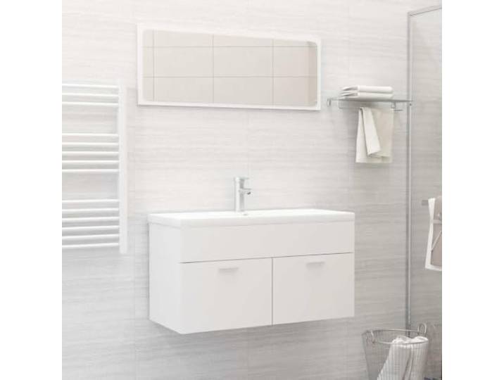 WEMYUFURN 2-TLG. Badmöbel-Set Weiß Holzwerkstoff mit Spiegel und Schrank 2-tlg. Set, Spiegel und Schrank, 1 Fach, 2 Türen, robust, feucht abwischbar