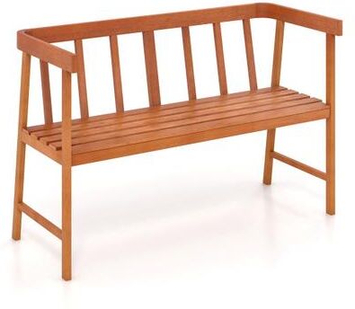 Costway Outdoor Eucalyptus Wood Bench with Backrest and Armrests