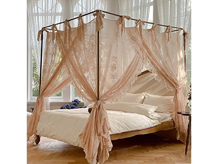 Elegante Spitze, Prinzessin, 4 Eckpfosten, Moskitonetz, romantisch, für Mädchen und Frauen, Bettvorhang, Baldachin für Erwachsene, Hochzeit, Schlafzimmer, Kinderzimmer, Dekoration