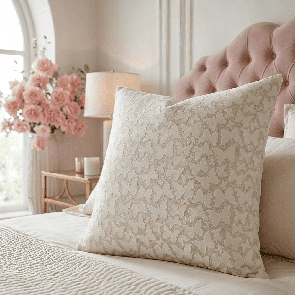 Astraea Ivory Butterfly Print Cushion - 50x50cm