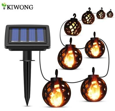 Uplift Essentials Solar String Lights LED Outdoor Waterproof Flickering Flame Hanging Lantern With 8 Balls Solar String Lights LED Outdoor Waterproof Flickering Flame Hanging Lantern With 8 Balls
