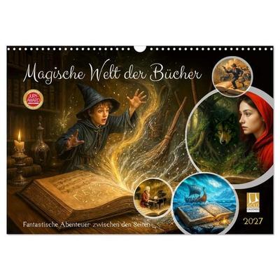 Magische Welt der Bücher - Fantastische Abenteuer zwischen den Seiten (Wandkalender 2027 DIN A3 quer), CALVENDO Monatskalender