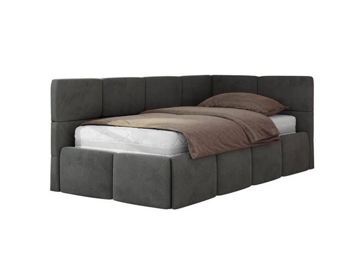 JUGENDBETT ARVO 90/200 - Dunkelgrau Velvet - Multipocket-Matratze - Rechts Seite