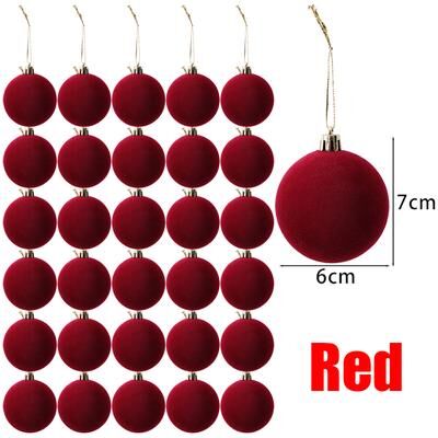 Fusion Finds Velvet Christmas Balls Wine Red, Flocked Xmas Tree Pendents, Elegant Navidad Festival Ornaments, Party And Home Decor red 20pcs
