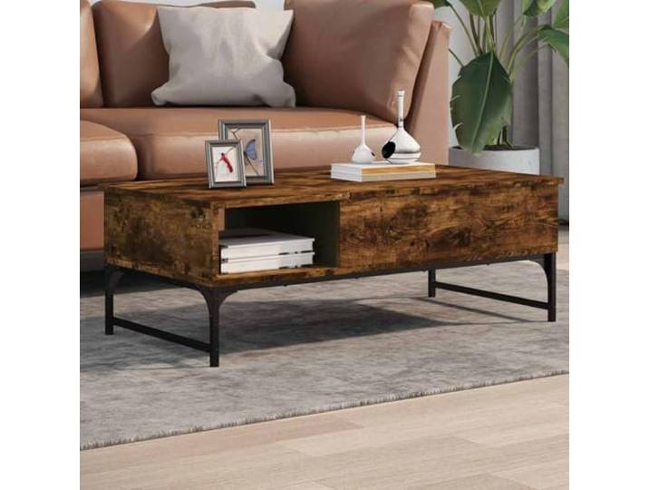 HEFZGDB Couchtisch Räuchereiche 100x50x35 cm Holzwerkstoff und Metall mit verstecktem Staufach und verstellbaren Füßen für Wohnzimmer Beistelltisch