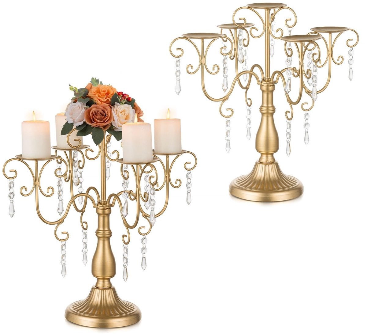 Solidchoice Gouden 5-armige Kaarsenhouder met Kristallen Beads voor Taperkaarsen