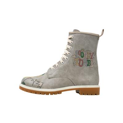 Schnürboots DOGO "Long Boots Schnürstiefel Looney Tunes Ski Club Damen", Damen, Gr. 41, Normalschaft, grau, Lederimitat, Schuhe Schnürboots, Handgefertigt