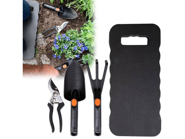 Gartenwerkzeug-Set, 4-teilig, inkl. Kniematte, Gartengeräte