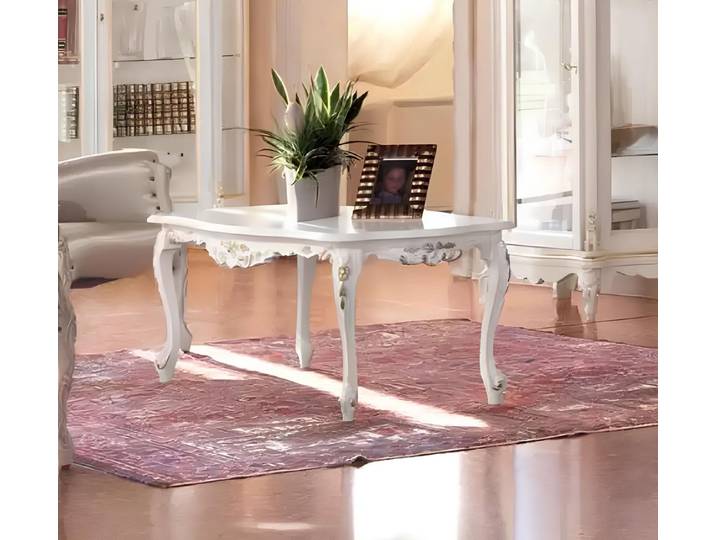 Xlmoebel Couchtisch Klassischer weißer Holz-Couchtisch mit praktischer Ablage (Packung, 1-St., Couchtisch), Hergestellt in Europa
