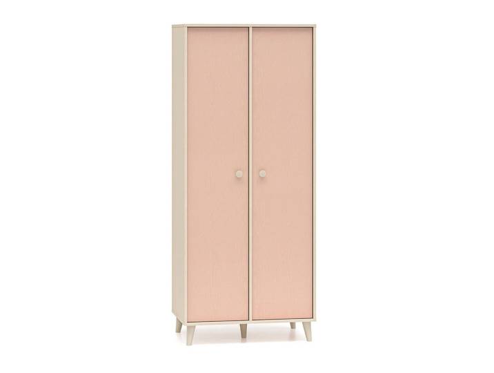 Petits-meubles Schrank 2 Türen Alycia Beige - Korallenrosa - Holzeffekt, 80x190x51 cm, Schlafzimmer, Kleiderschränke