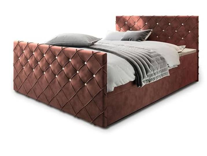 Masseno Boxspringbett Mandi 200x200 cm Komplett-Set mit Matratze und Topper, Polsterbett mit Zwei Bettkästen -Rosa, Magic Velvet 2258
