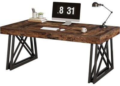 Envelor "Tribesigns 63"" Executive Desk, Farmhouse Office Computer Desk with X-Shaped Legs"