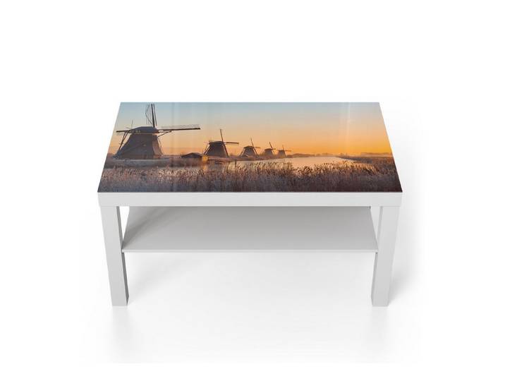 DEQORI Couchtisch 'Mühlen im Morgenlicht', Glas Beistelltisch Glastisch modern