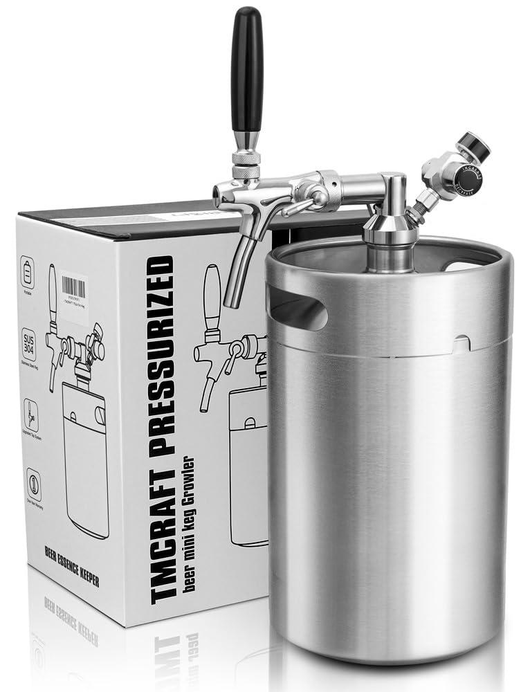 Mini-Fass Growler Bierzapfanlage - 8 Liter - Edelstahl - Verstellbarer Zapfhahn - Für Bier und Zapfanlage