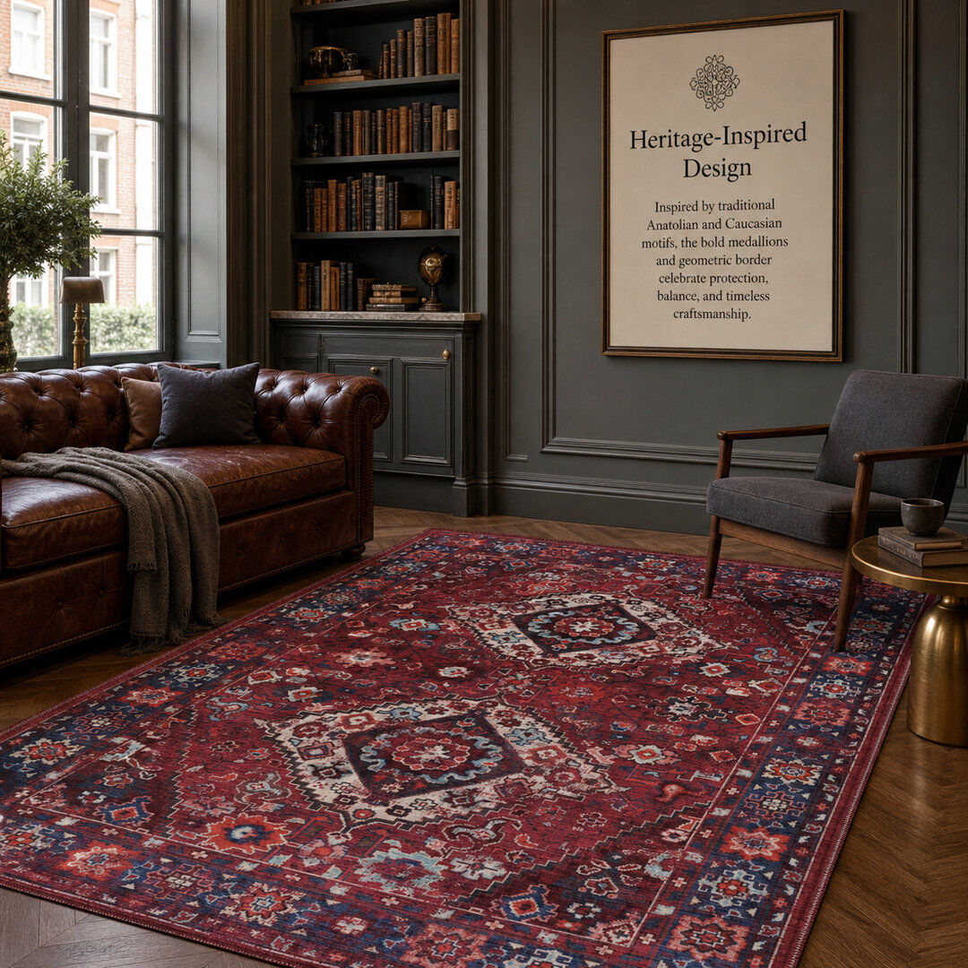 World Menagerie Vintage Look Cotton and Chenille Flatweave Area Rug Claret 160 cm round