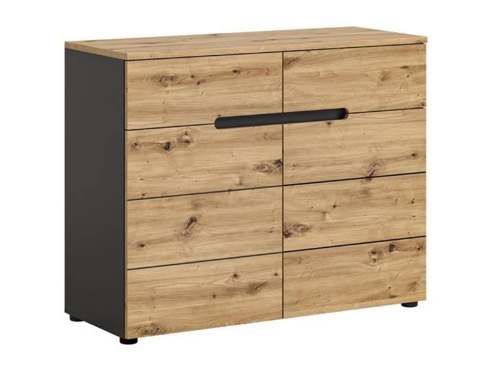 [en.casa] Commode Canu 100 x 40 x 81 cm gris basalte et décor bois artisan