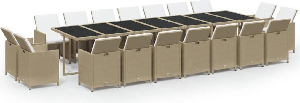 vidaXL 19-delige tuinset met kussens van polyrotan, beige