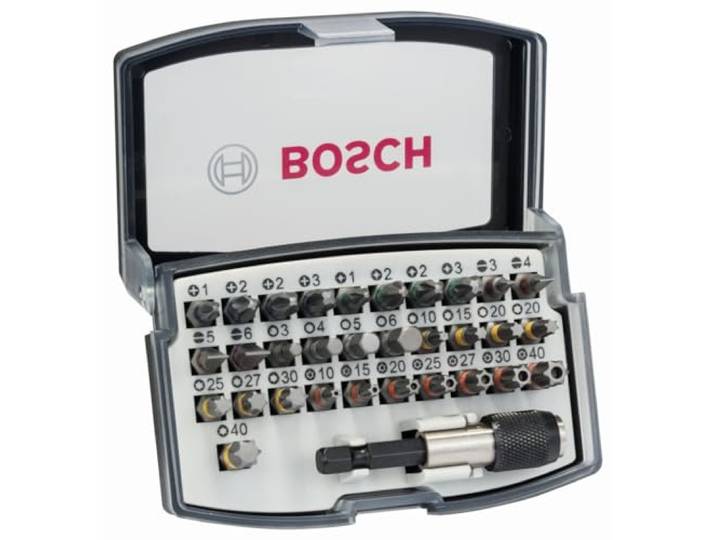 Bosch 32tlg. Schrauberbit Set Extra Hart (Kreuzschlitz-, Pozidriv-, Hex-, T-, TH-, S-Bit, Zubehör Bohrschrauber und Schraubendreher)