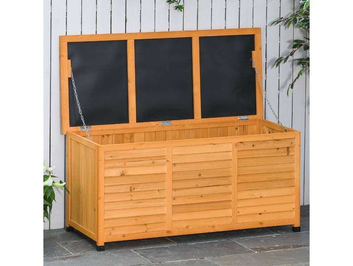 Outsunny Coffre de jardin, Coffre à coussins, Coffre de rangement, Coffre de rangement, Coffre de jardin, résistant aux intempéries, Bois massif, 127 x 56 x 60 cm Jaune