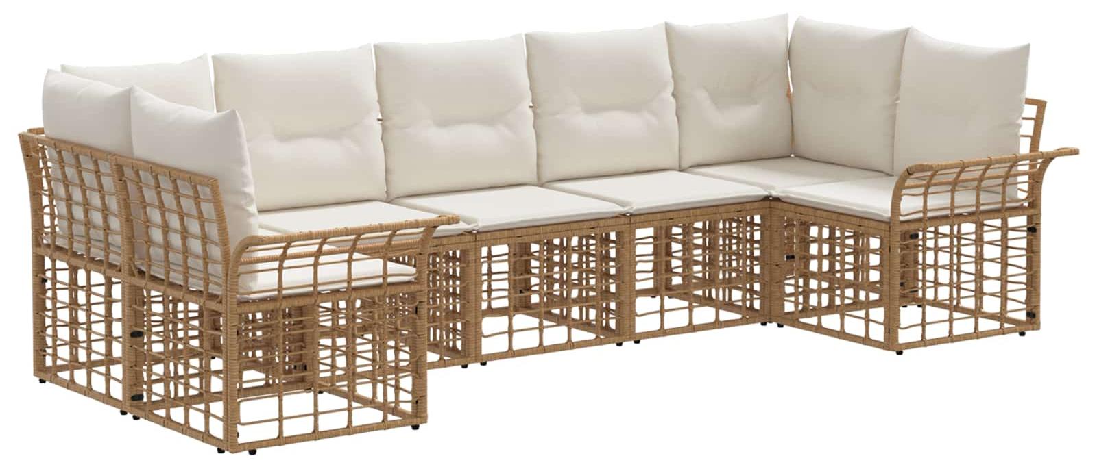 Outdoor-Sofagarnitur 7 pcs Natürlich und Cremweiß Polyester