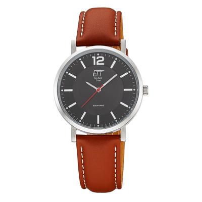 Solaruhr ETT, braun, anthrazit, Armbanduhren, Herren, silberfarben, Armbanduhr, Damenuhr, Herrenuhr, Lederarmband, analog