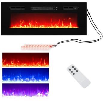Costway 36 Inches Electric Fireplace Heater Recessed with LED Strip Lights and Remote Control