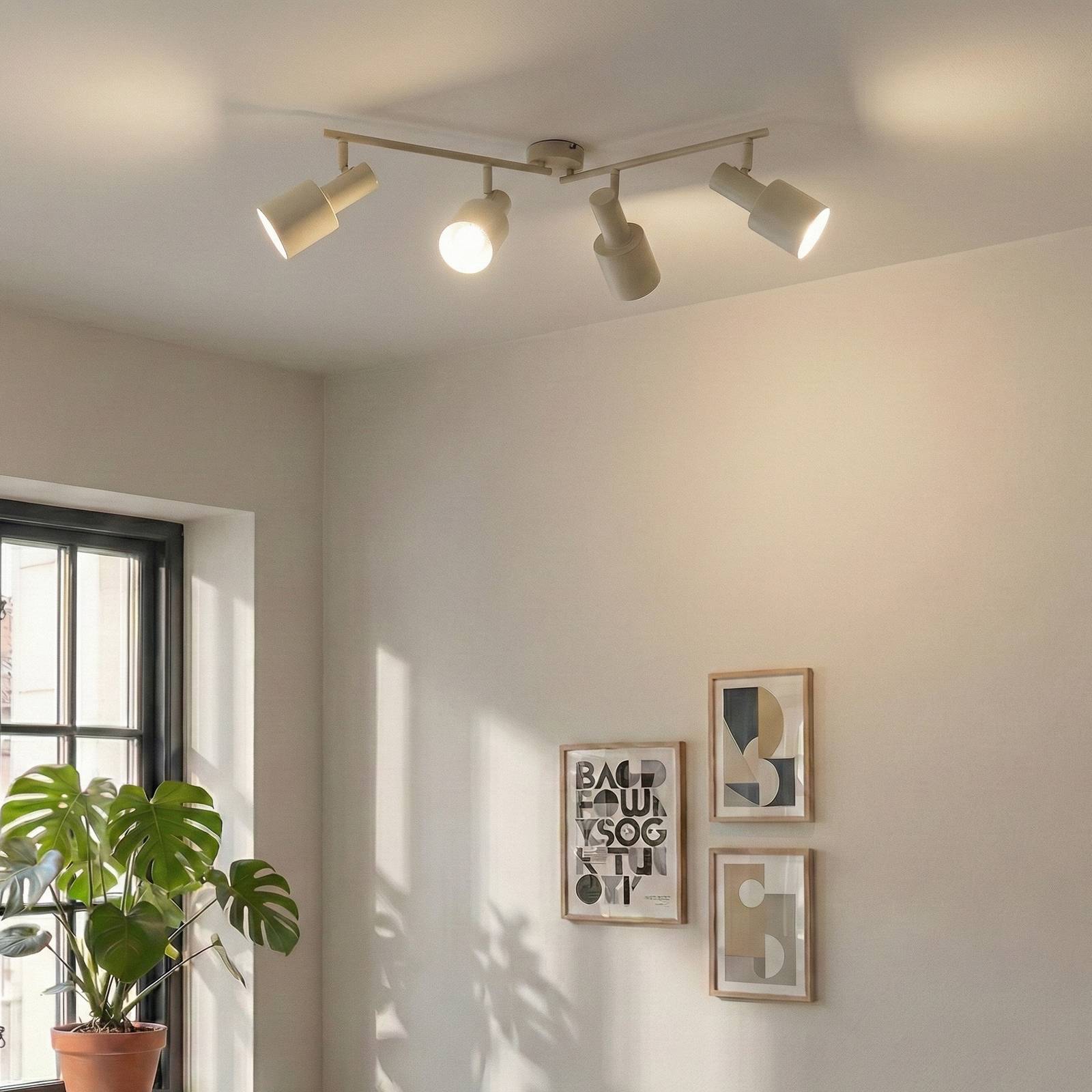 Lindby downlight Ovelia, beige, 80 cm, 4-bulb, E27 Ovelia Lindby, dimmable, Cream / amber, Living / Dining Room, metal, Modern, Ceiling Light