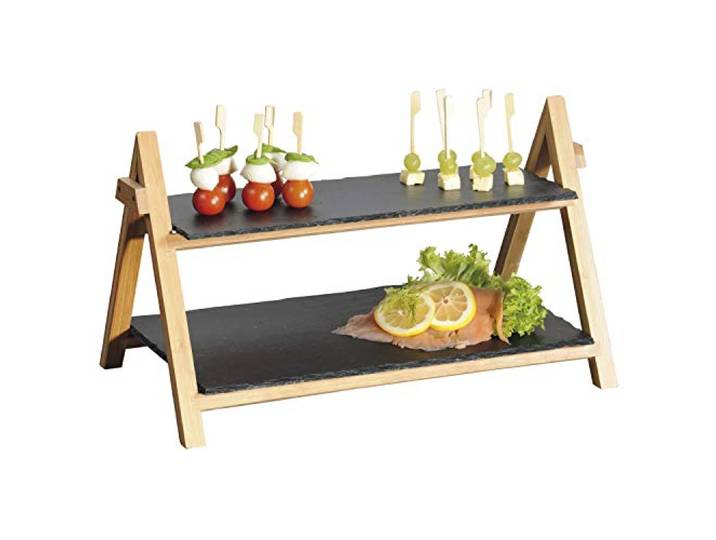 Kesper Schiefer Etagere Schwarz, mit Bambusgestell und lackierter Oberfläche, FSC-zertifiziert, Handreinigung, Maße: 43,4 x 25,5 x 27,5 cm, 38118