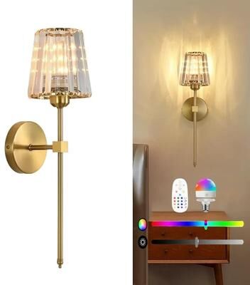 Uplift Picks Gold Crystal Wall Sconce With Rechargeable 15 Color Light gold (1 Pc) multicolor