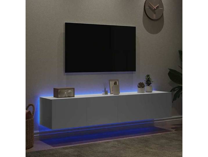 [41739]Meuble TV Flottante Console de Divertissement Meubles TV muraux avec lumières LED （2 pcs） blanc 80x35x31 cm Poids:30 Kg