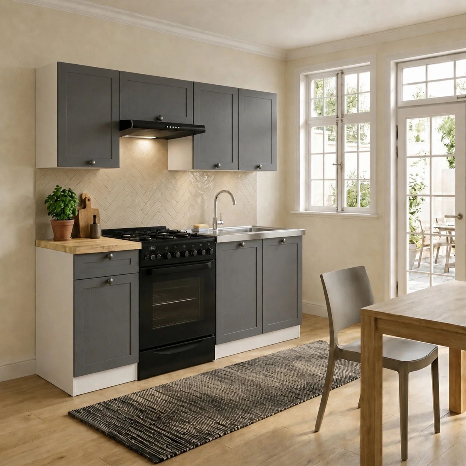 garneroarredamenti Cucina lineare 180cm completa componibile antracite bianco rovere Camaiore